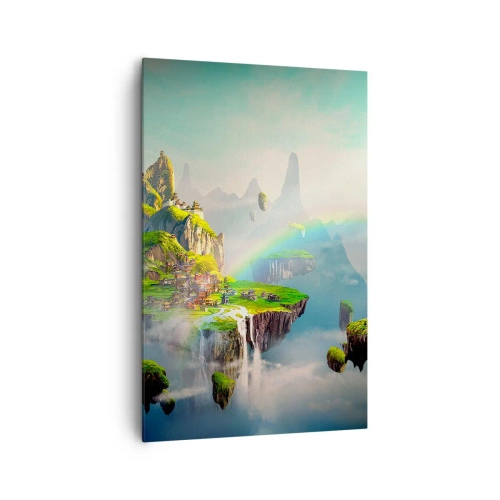 Quadro su tela - Stampe su Tela - Isole volanti tra le nuvole con un arcobaleno all'orizzonte - 80x120cm - In mezzo al cielo: isole fortunate - Decorazione murale moderna per soggiorno e camera da letto ARTTOR
