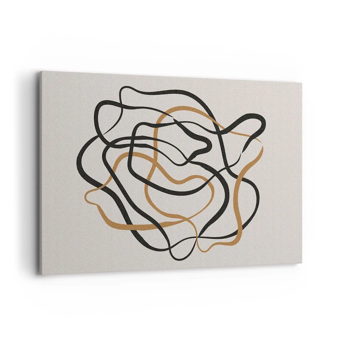 Quadro su tela - Stampe su Tela - Linee aggrovigliate in nero e oro su uno sfondo chiaro - 120x80cm - Tutto è andato storto - Decorazione murale moderna per soggiorno e camera da letto ARTTOR