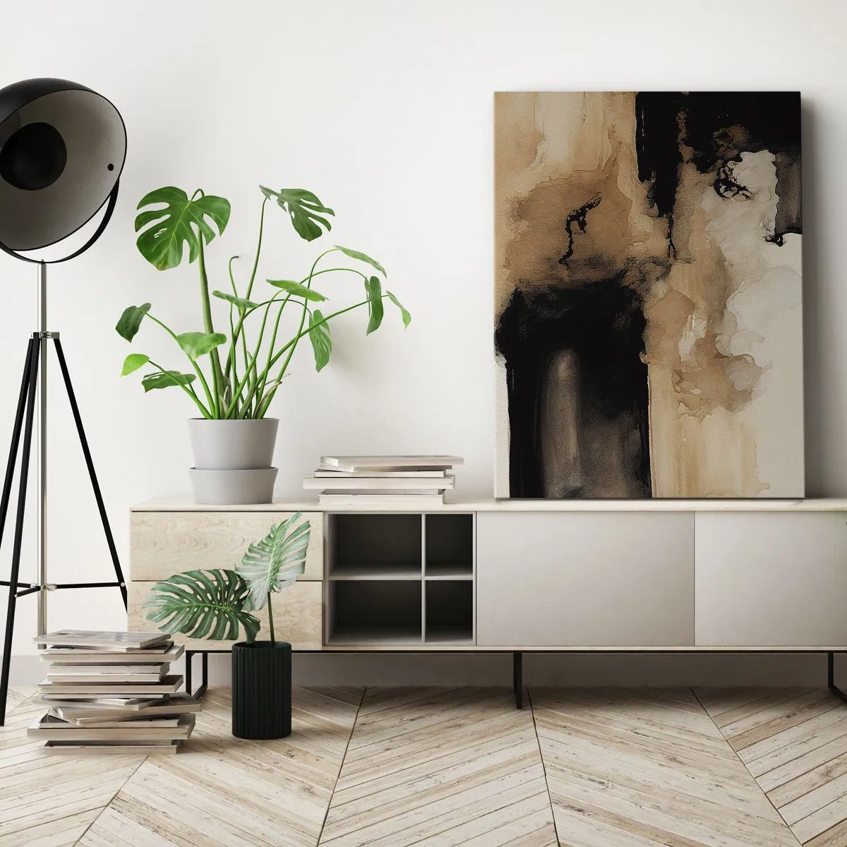 Quadro su tela - Stampe su Tela - Composizione astratta nei toni del marrone e del nero - 80x120cm - Astrazione intrigante - Decorazione murale moderna per soggiorno e camera da letto ARTTOR