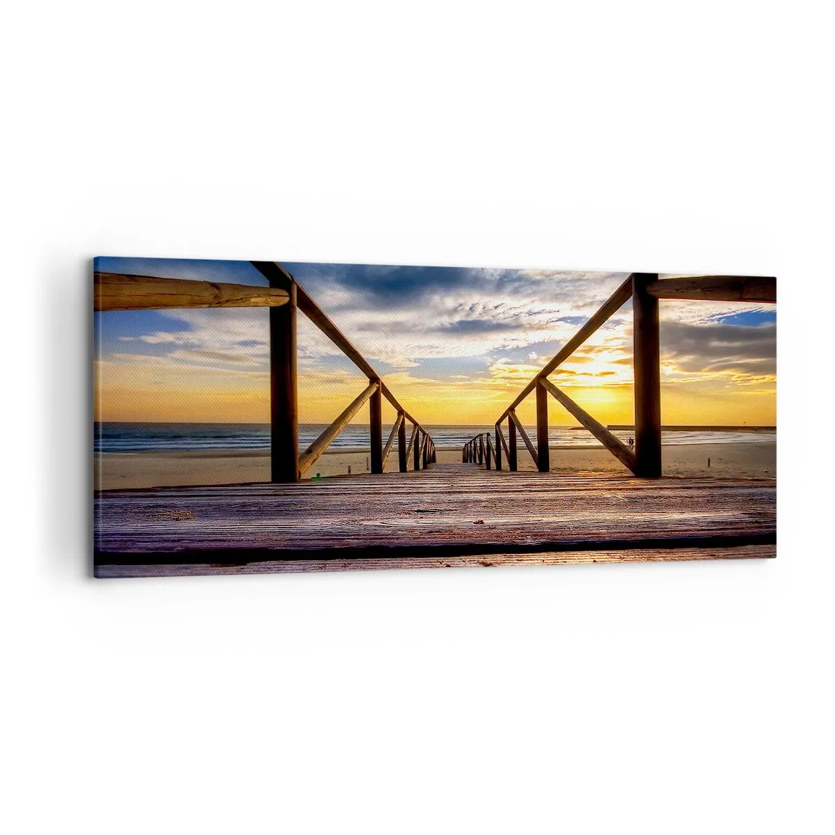Quadro su tela - Stampe su Tela - Molo di legno che conduce alla spiaggia al tramonto - 120x50cm - Verso la spiaggia silenziosa al tramonto - Decorazione murale moderna per soggiorno e camera da letto ARTTOR