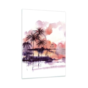 Quadro su vetro - Paesaggio tropicale al tramonto in acquerello - 50x70cm - Pace dei tropici in rosso - Decorazione murale moderna per soggiorno e camera da letto ARTTOR