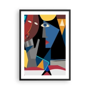 Poster in cornice nera - Astrazione cubista di un volto in colori vivaci - 50x70cm - Dialogo di cubisti - Decorazione murale moderna per soggiorno e camera da letto ARTTOR