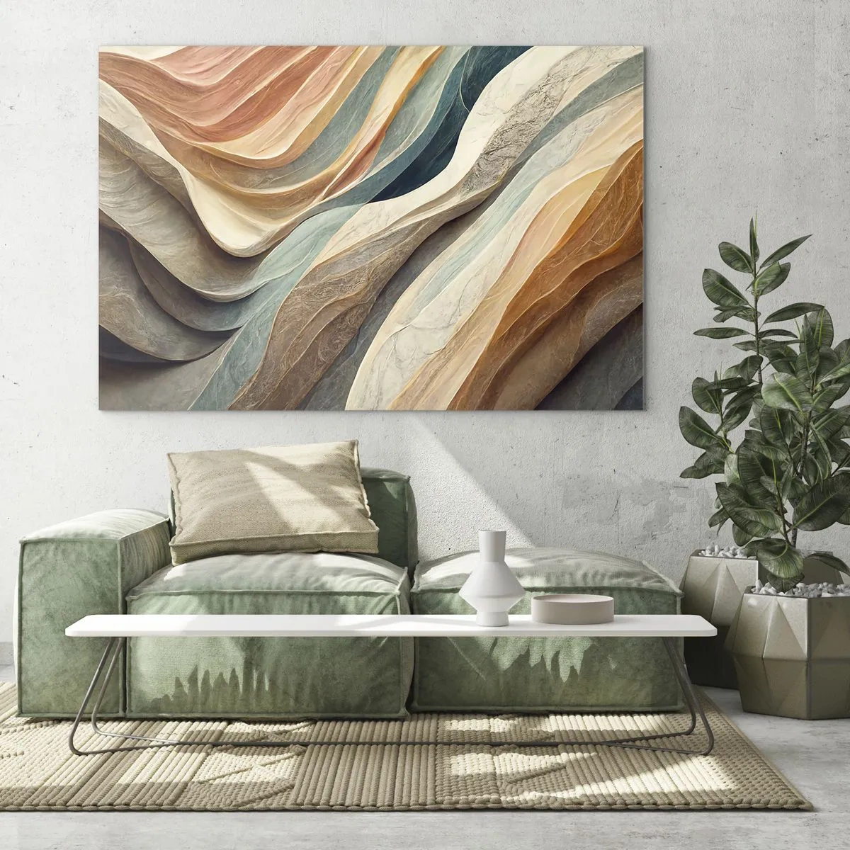Quadro su vetro - Strati colorati che ricordano le pieghe della roccia e della sabbia - 70x50cm - L'attimo prima del cambiamento - Decorazione murale moderna per soggiorno e camera da letto ARTTOR