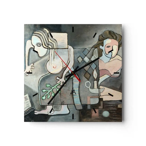 Orologio da parete - Orologio in Vetro - Figure astratte in una composizione simbolica dal significato profondo - 30x30cm - Mosaico di spirito e materia - Decorazione murale moderna per soggiorno e camera da letto ARTTOR