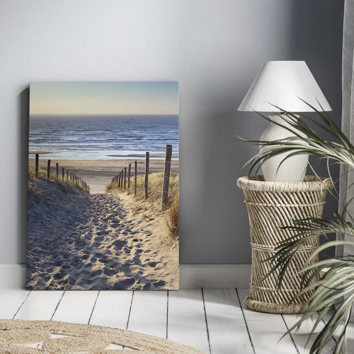 Quadro su tela - Stampe su Tela - Sentiero tra le dune che conduce alla spiaggia - 70x100cm - Rumore del mare, uccelli che cantano, spiaggia selvatica tra i cespugli... - Decorazione murale moderna per soggiorno e camera da letto ARTTOR