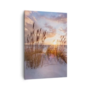 Quadro su tela - Stampe su Tela - Dune con erba sullo sfondo del sole al tramonto - 70x100cm - L'addio al sole e al vento - Decorazione murale moderna per soggiorno e camera da letto ARTTOR