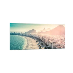 Quadro su vetro - Panorama della spiaggia di Copacabana con le montagne sullo sfondo a Rio de Janeiro - 120x50cm - Vacanze senza fine a Rio - Decorazione murale moderna per soggiorno e camera da letto ARTTOR