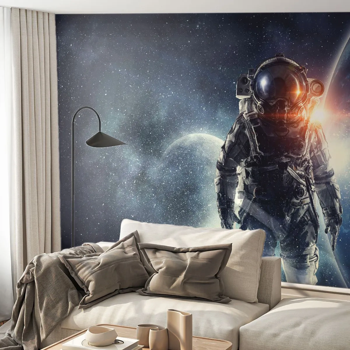 Fotomurali Autoadesivo Deluxe Sticker - Avventura nello spazio - Cosmo, Astronauta, Stelle - 250x175 cm