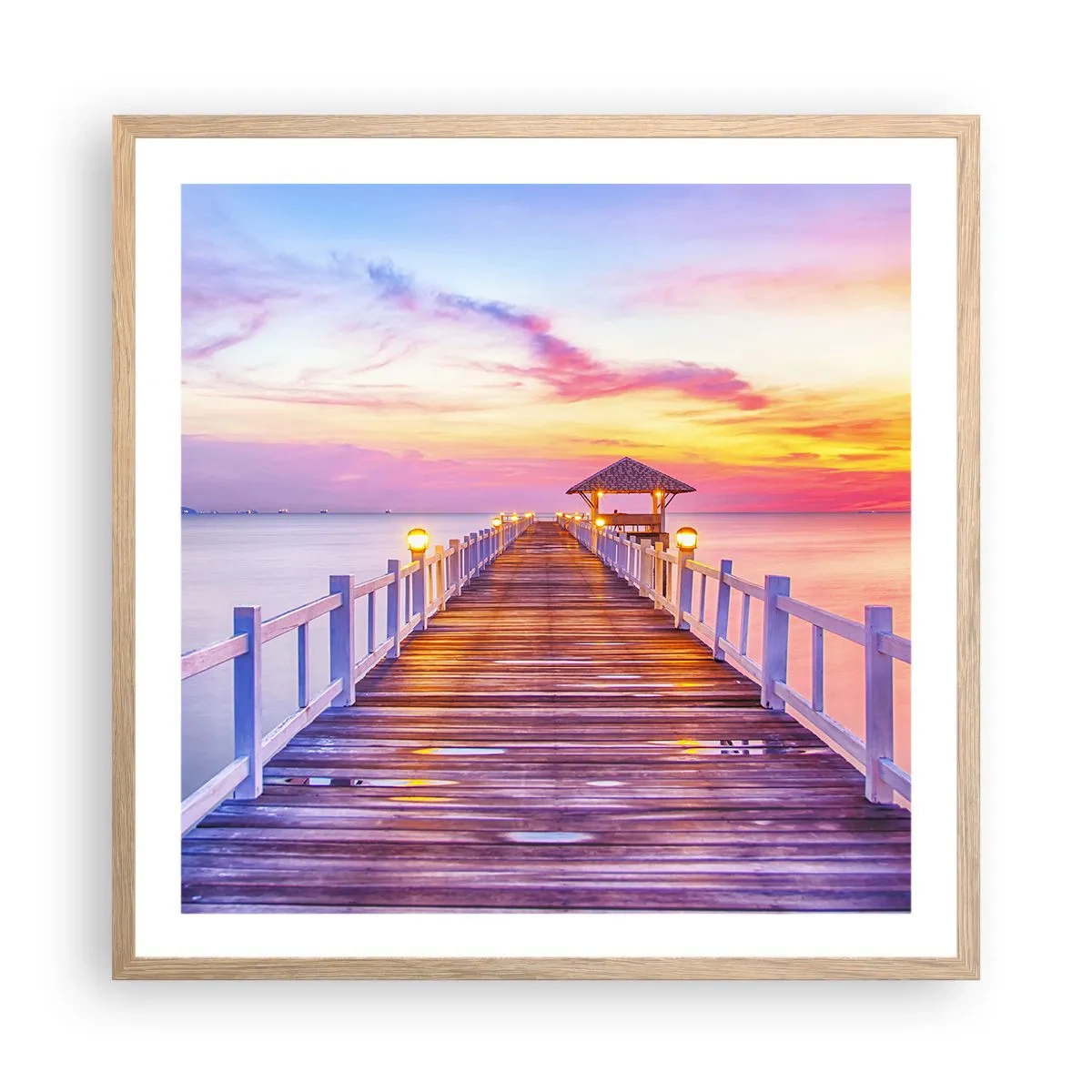 Poster in cornice rovere chiaro - Silenzio della sera in lilla e oro - 60x60 cm