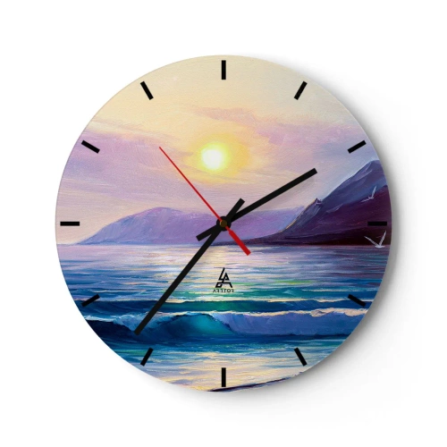 Orologio da parete - Orologio in Vetro - Paesaggio marino con il sole al tramonto - 30x30cm - Cristallo di acqua e di aria - Decorazione murale moderna per soggiorno, cucina e camera da letto ARTTOR