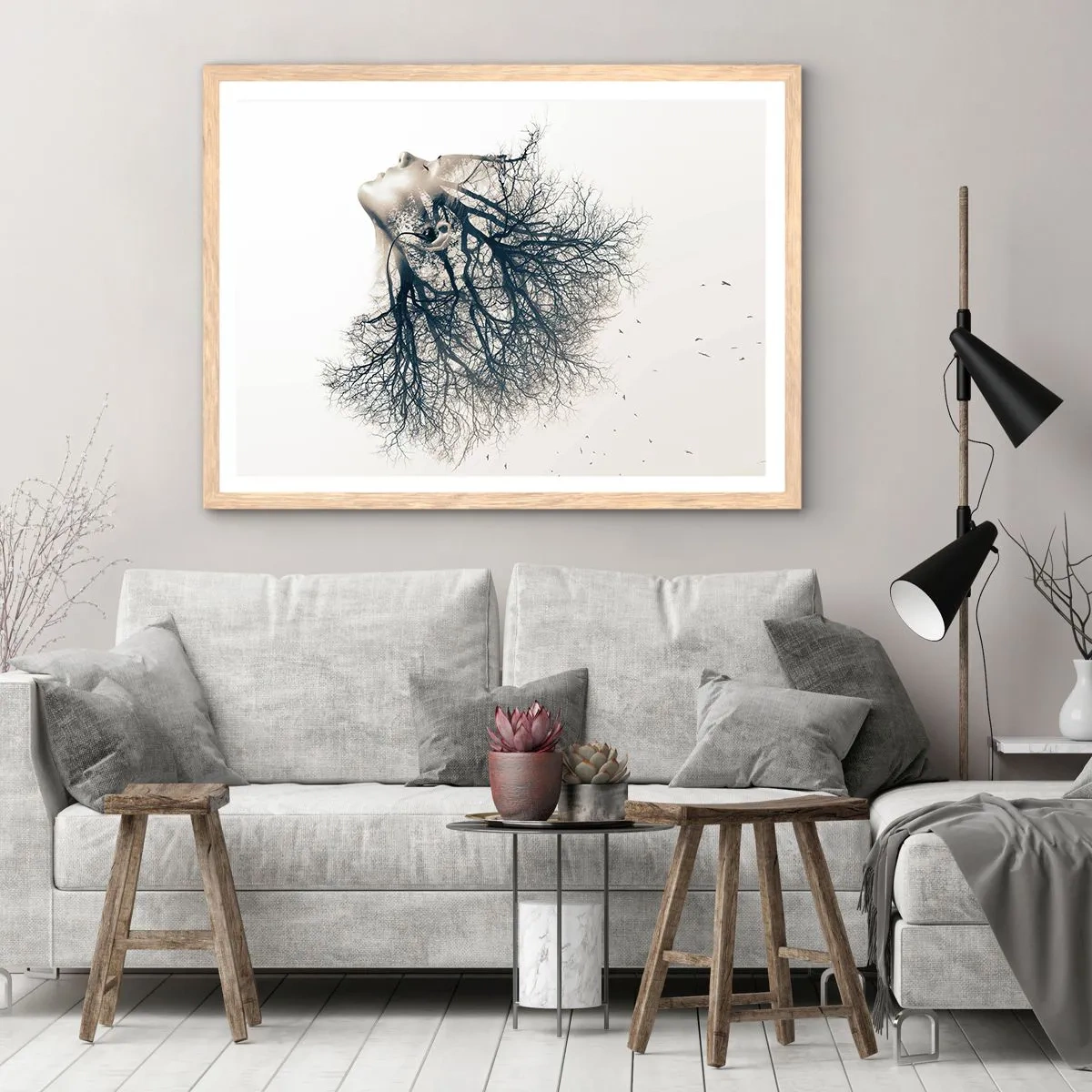 Poster in cornice rovere chiaro - In ascolto del sussurro dell'albero - 40x30 cm