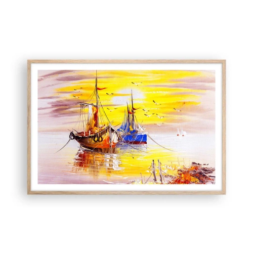 Poster in cornice rovere chiaro - Meritato riposo nel porto - 91x61 cm