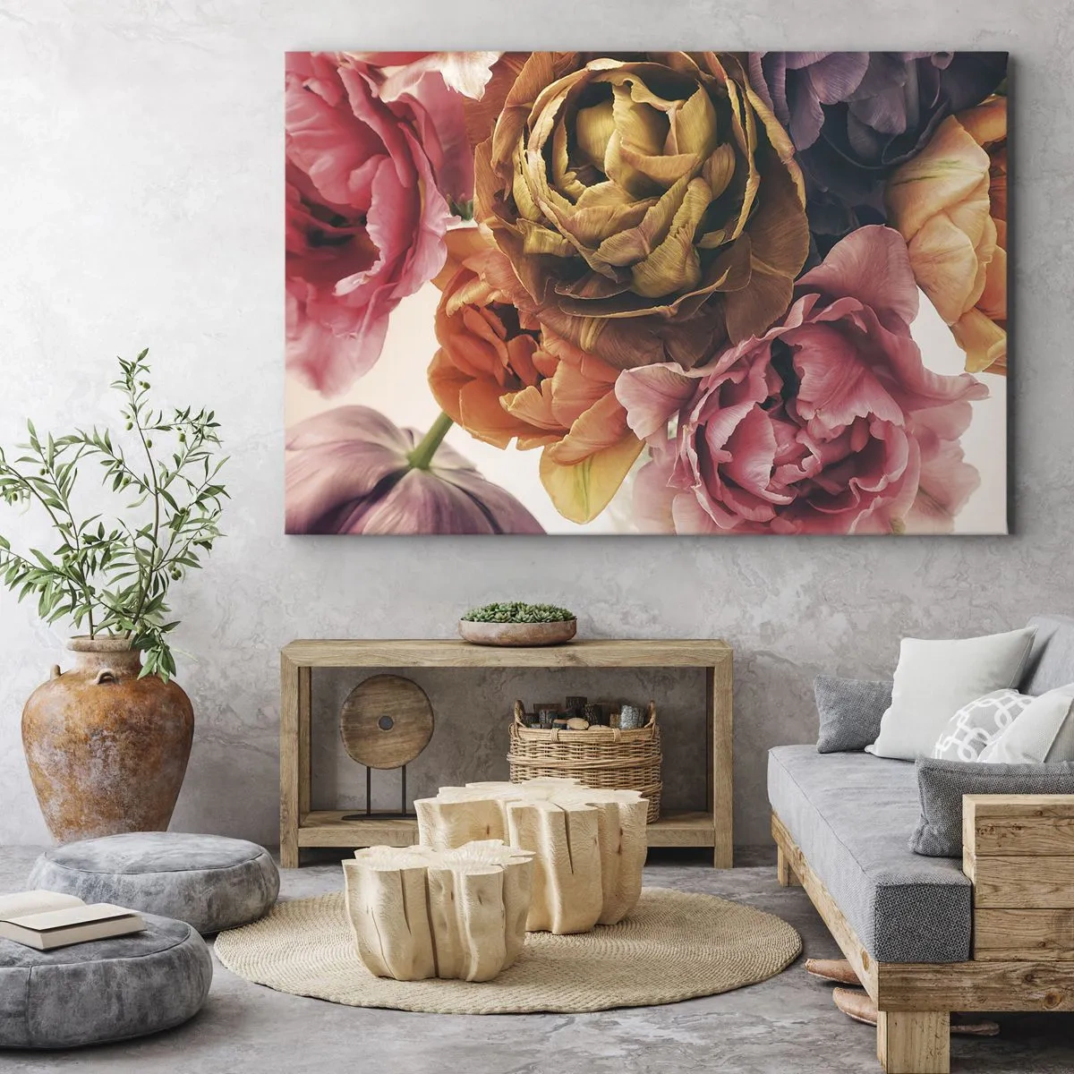 Quadro su tela - Stampe su Tela - Un mazzo di fiori vari dai colori intensi - 100x70cm - La festa della vita - Decorazione murale moderna per soggiorno e camera da letto ARTTOR