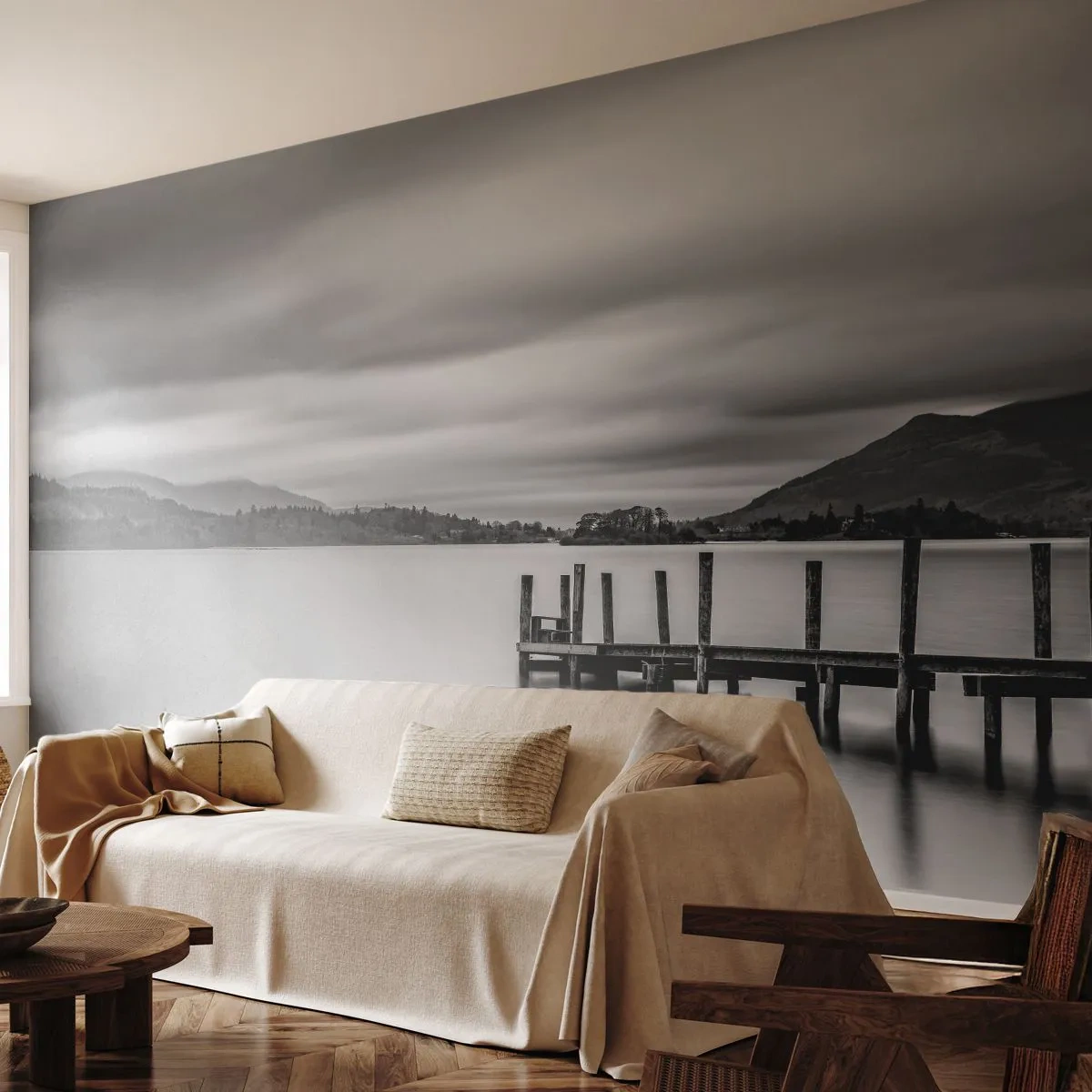 Fotomurali Autoadesivo Deluxe Sticker - Mitezza e forza - Paesaggio, Lago, Ponte di Legno - 400x280 cm
