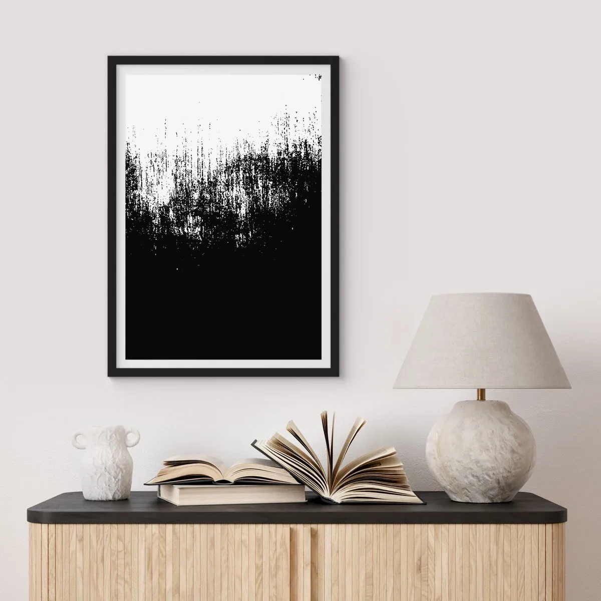 Poster in cornice nera - Composizione astratta in bianco e nero - 50x70cm - E il vincitore è... - Decorazione murale moderna per soggiorno e camera da letto ARTTOR