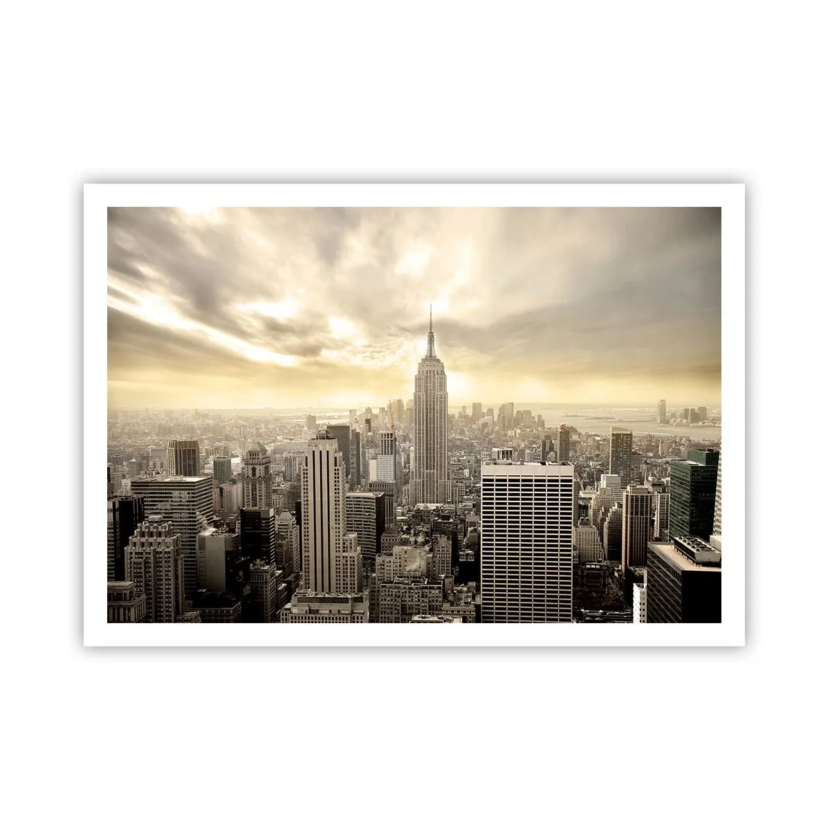 Poster - Panorama della città con vista sull'Empire State Building - 100x70cm - New York in grigio - Decorazione murale moderna per soggiorno e camera da letto ARTTOR