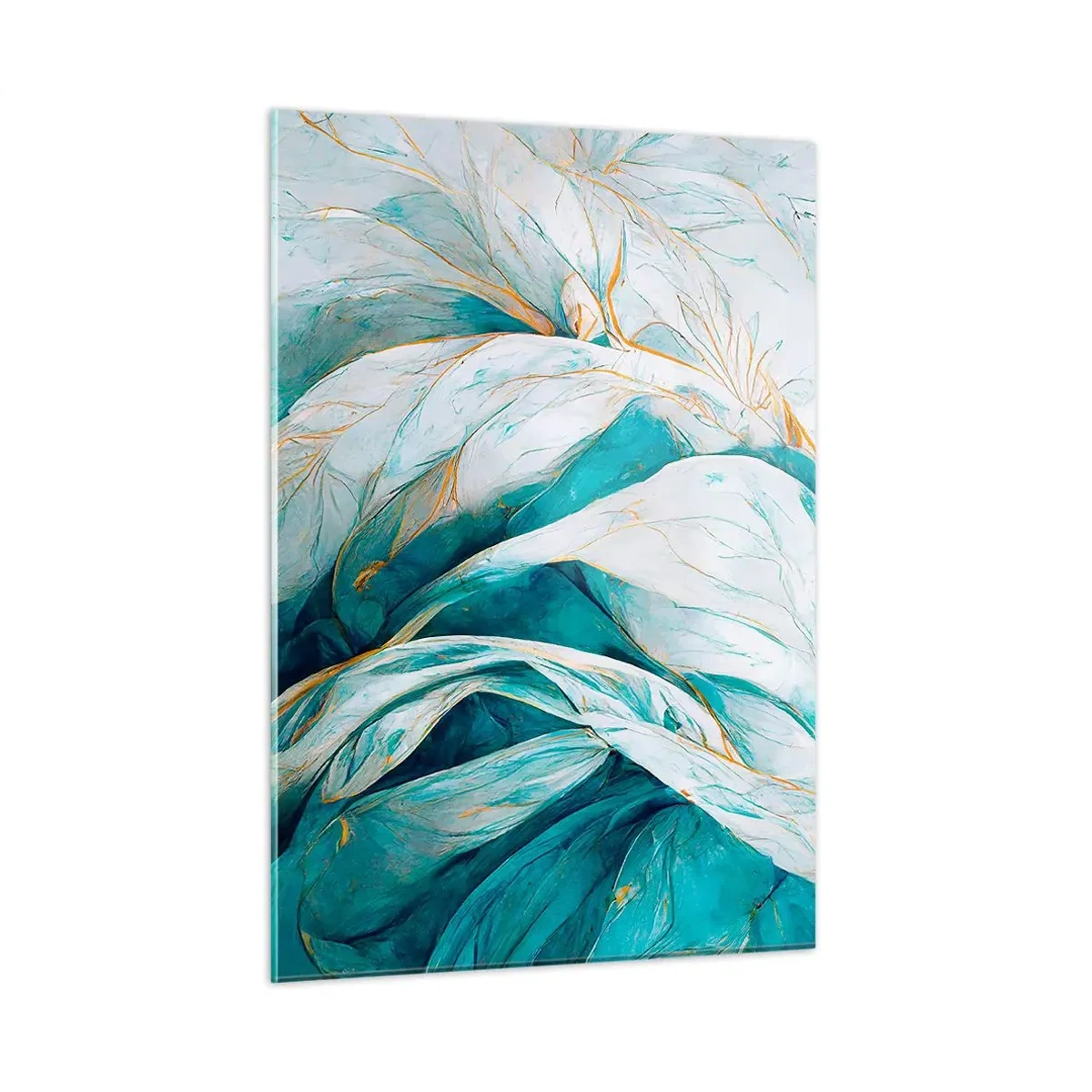 Quadro su vetro - Astrazione organica in linee blu e oro - 50x70cm - Astrazione blu con motivi d'oro - Decorazione murale moderna per soggiorno e camera da letto ARTTOR