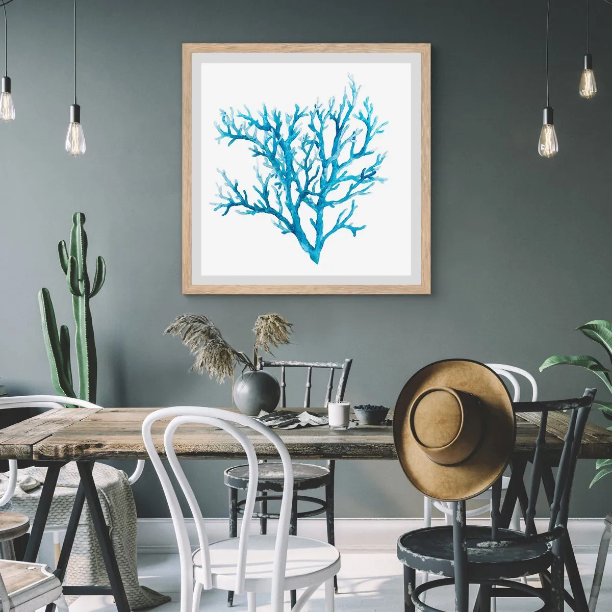 Poster in cornice rovere chiaro - Filigrana marina - 60x60 cm