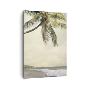 Quadro su tela - Stampe su Tela - Una spiaggia con palme sullo sfondo di un mare calmo - 50x70cm - Sogno tropicale - Decorazione murale moderna per soggiorno e camera da letto ARTTOR