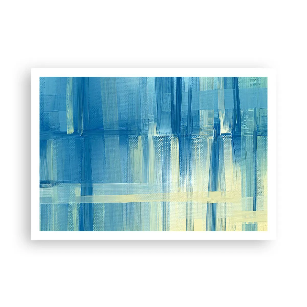 Poster - Un dipinto astratto nei toni del turchese e del blu con pennellate geometriche. - 100x70cm - Composizione in turchese - Decorazione murale moderna per soggiorno e camera da letto ARTTOR