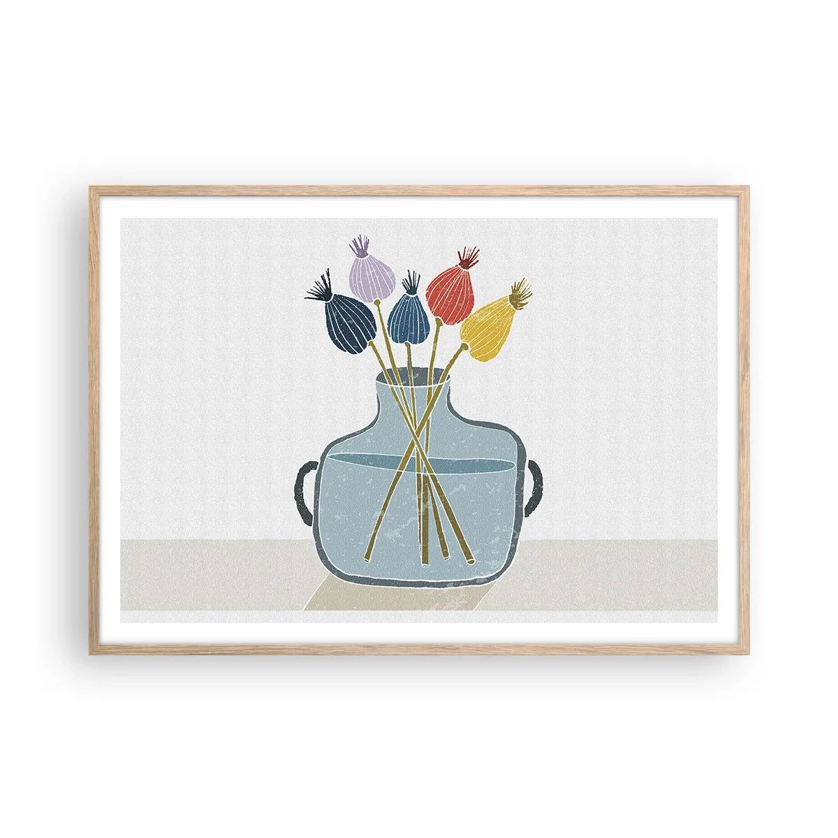 Poster in cornice rovere chiaro - Il silenzio dei papaveri - 100x70 cm