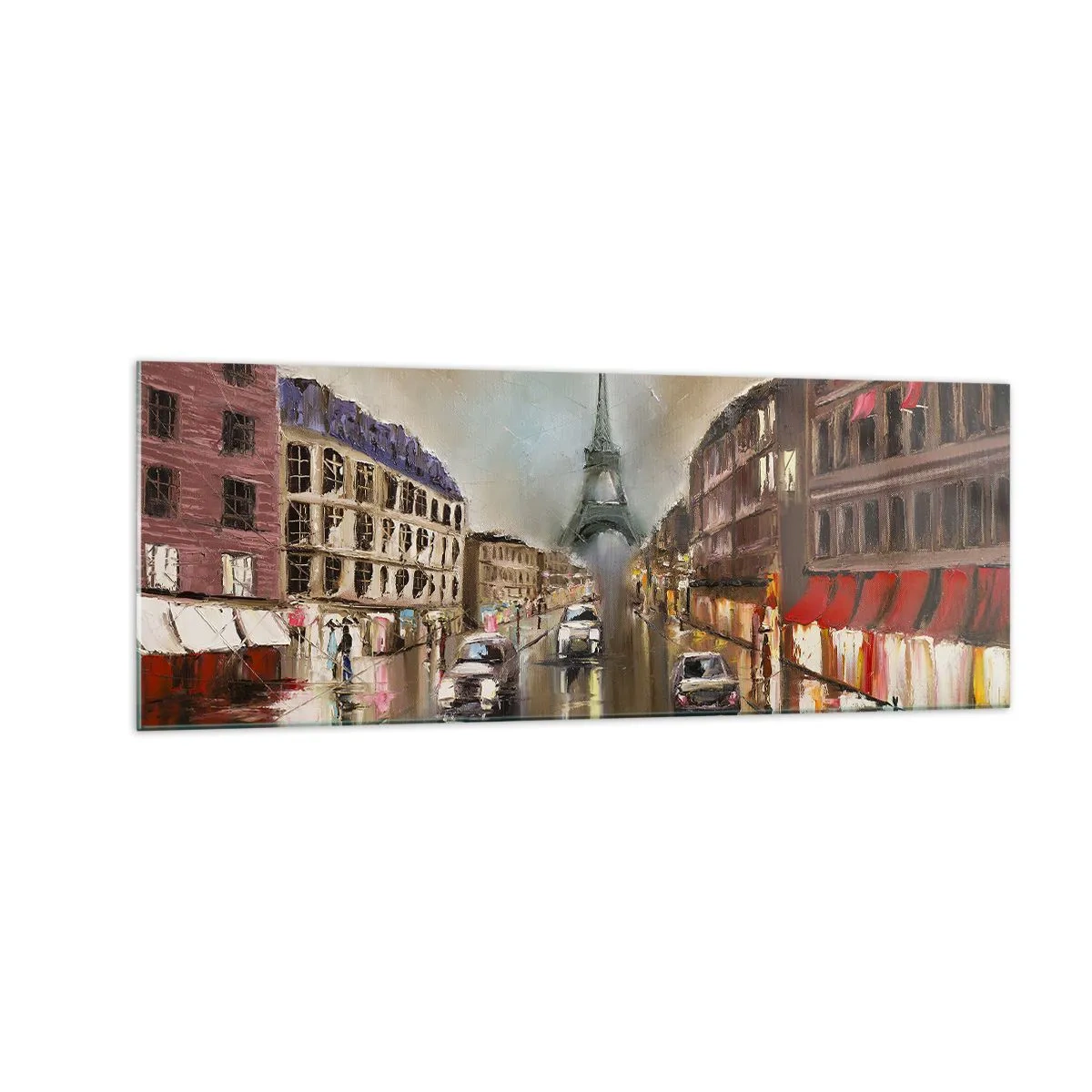 Quadro su vetro - Paesaggio urbano serale di Parigi con vista sulla Torre Eiffel - 140x50cm - Conta solo lei - Decorazione murale moderna per soggiorno e camera da letto ARTTOR