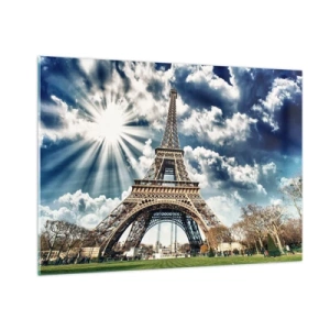 Quadro su vetro - La Torre Eiffel contro un cielo radioso - 100x70cm - Unica al mondo - Decorazione murale moderna per soggiorno e camera da letto ARTTOR