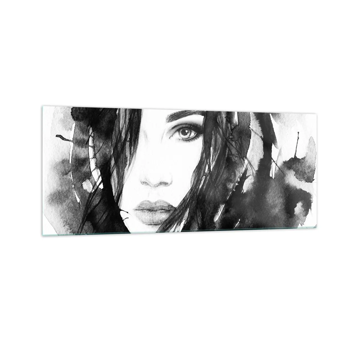 Quadro su vetro - Ritratto di donna in bianco e nero - 100x40 cm