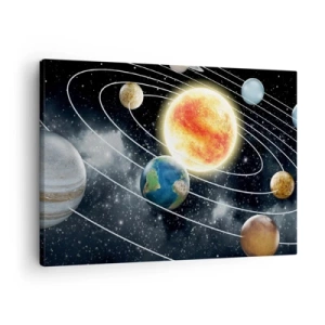 Quadro su tela - Stampe su Tela - Sistema solare con pianeti e sole nello spazio - 70x50cm - Danza cosmica - Decorazione murale moderna per soggiorno e camera da letto ARTTOR