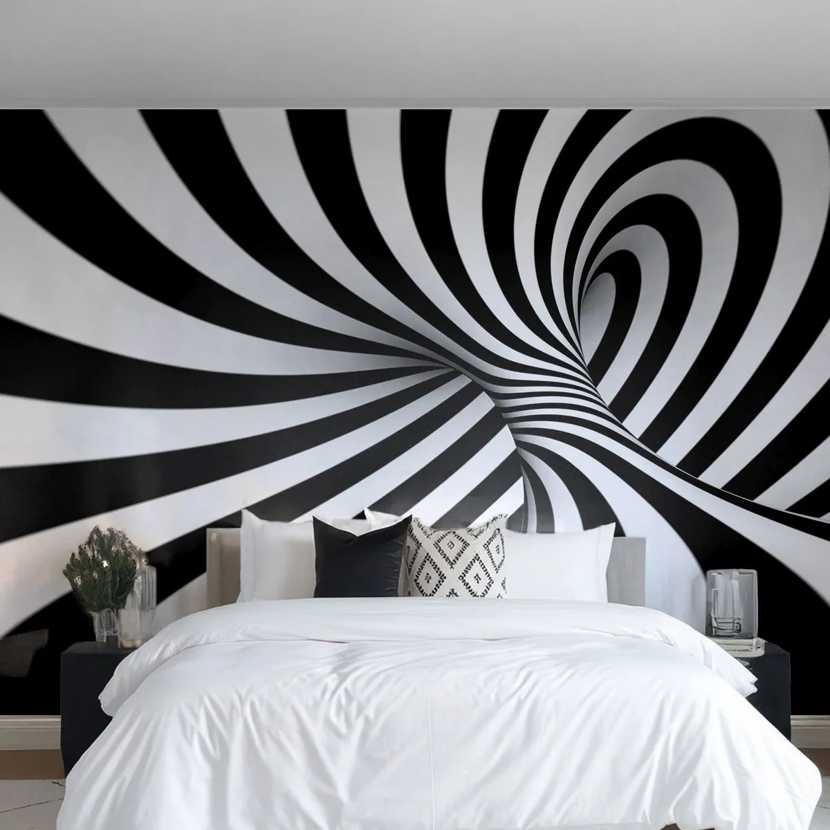 Fotomurali Premium Sand - Tunnel ottico astratto in bianco e nero - 100x70cm - Composizione: spazio danzante - Decorazione murale moderna per soggiorno e camera da letto ARTTOR