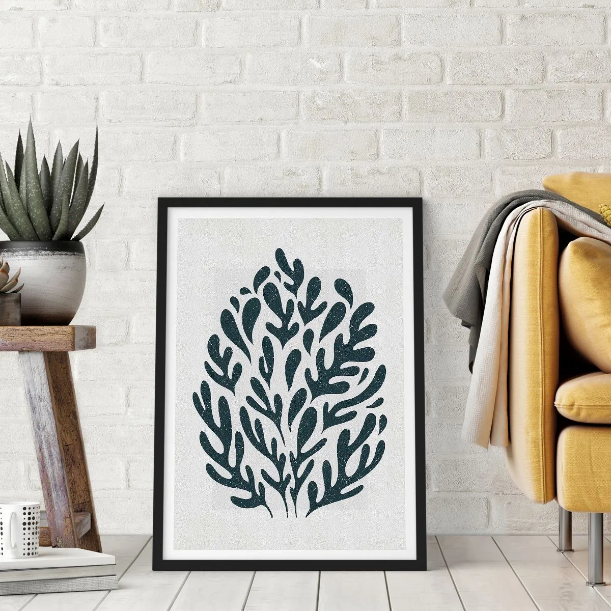 Poster in cornice nera - Composizione vegetale nera su sfondo chiaro - 50x70cm - Le forme della natura - Decorazione murale moderna per soggiorno e camera da letto ARTTOR