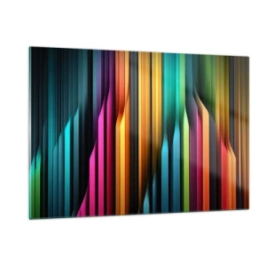 Quadro su vetro - Strisce verticali multicolori che ricordano la luce e il movimento - 120x80cm - Organi di luce - Decorazione murale moderna per soggiorno e camera da letto ARTTOR