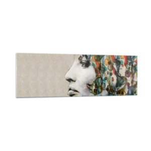 Quadro su vetro - Profilo di una donna in colori acquerellati con uno sfondo astratto - 160x50cm - Emersa dal grigio - Decorazione murale moderna per soggiorno e camera da letto ARTTOR