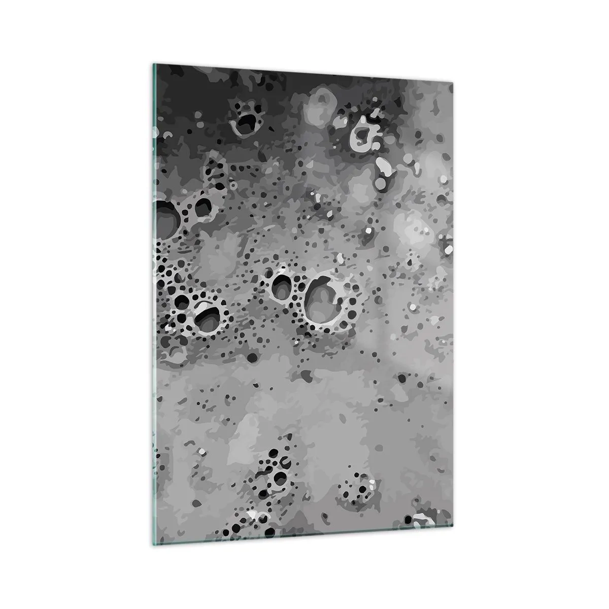 Quadro su vetro - Un motivo astratto che ricorda la superficie della luna in sfumature di grigio. - 50x70cm - Come un paesaggio lunare - Decorazione murale moderna per soggiorno e camera da letto ARTTOR