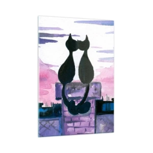 Quadro su vetro - Sagome di due gatti contro il sole al tramonto - 50x70cm - Appuntamento sotto la luna - Decorazione murale moderna per soggiorno e camera da letto ARTTOR