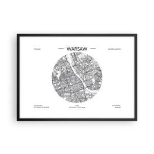 Poster in cornice nera - Una mappa di Varsavia in stile minimalista - 70x50cm - Anatomia di Varsavia - Decorazione murale moderna per soggiorno e camera da letto ARTTOR