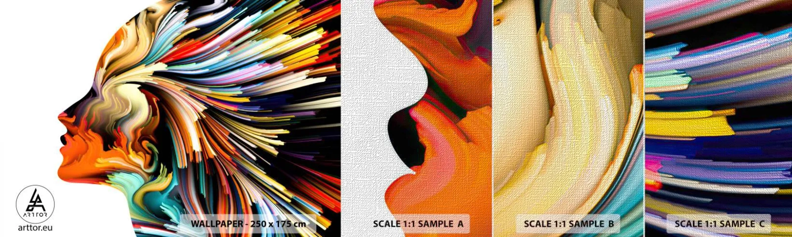 Campione di Fotomurale Premium Canvas - Esplosione di fantasia - Astrazione, Donna, Grafica - 100x30 cm