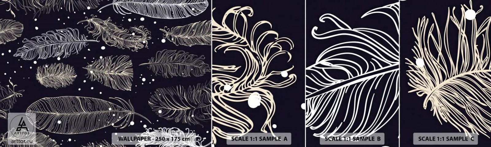 Campione di Fotomurale Adesivo Deluxe Sticker - Pizzo piumato - Piuma d'uccello, Grafica, Pezzo - 100x30 cm