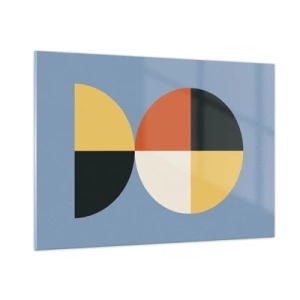 Quadro su vetro - Semicerchi e quarti colorati su sfondo blu - 100x70cm - Guarda e conta - Decorazione murale moderna per soggiorno e camera da letto ARTTOR