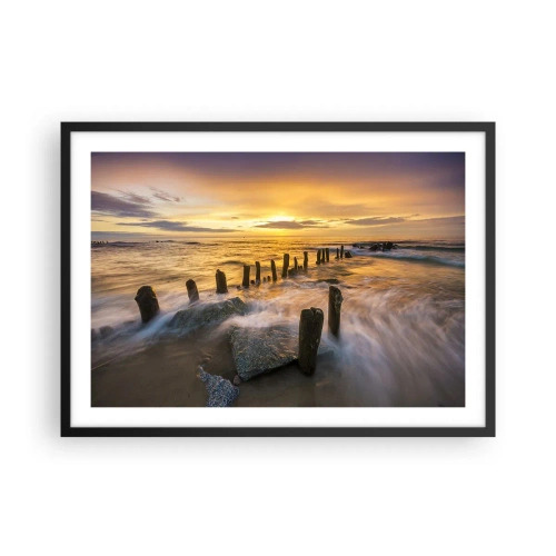 Poster in cornice nera - Tramonto sul mare con i resti di un vecchio molo - 70x50cm - La bellezza selvatica del Baltico - Decorazione murale moderna per soggiorno e camera da letto ARTTOR