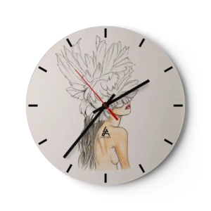 Orologio da parete - Orologio in Vetro - Ritratto di una donna con un pennacchio che le copre gli occhi - 30x30cm - Bellezza coronata - Decorazione murale moderna per soggiorno, cucina e camera da letto ARTTOR