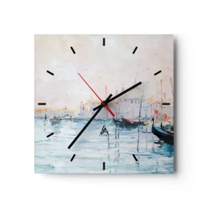 Orologio da parete - Orologio in Vetro - Vista pittoresca dei canali con barche color pastello - 30x30cm - Dopo l'acqua, dopo la nebbia - Decorazione murale moderna per soggiorno e camera da letto ARTTOR