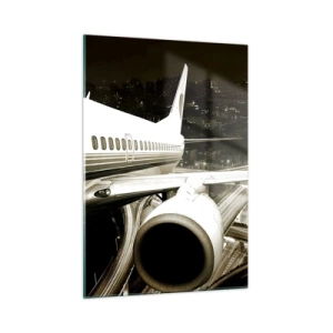 Quadro su vetro - Un aereo sopra la città di notte con un'atmosfera industriale - 50x70cm - Volare di notte - Decorazione murale moderna per soggiorno e camera da letto ARTTOR