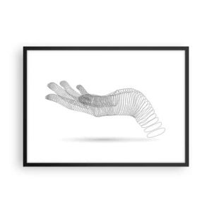 Poster in cornice nera - Un'illustrazione minimalista di una mano composta da punti neri su sfondo bianco. - 70x50cm - Mano elastica - Decorazione murale moderna per soggiorno e camera da letto ARTTOR