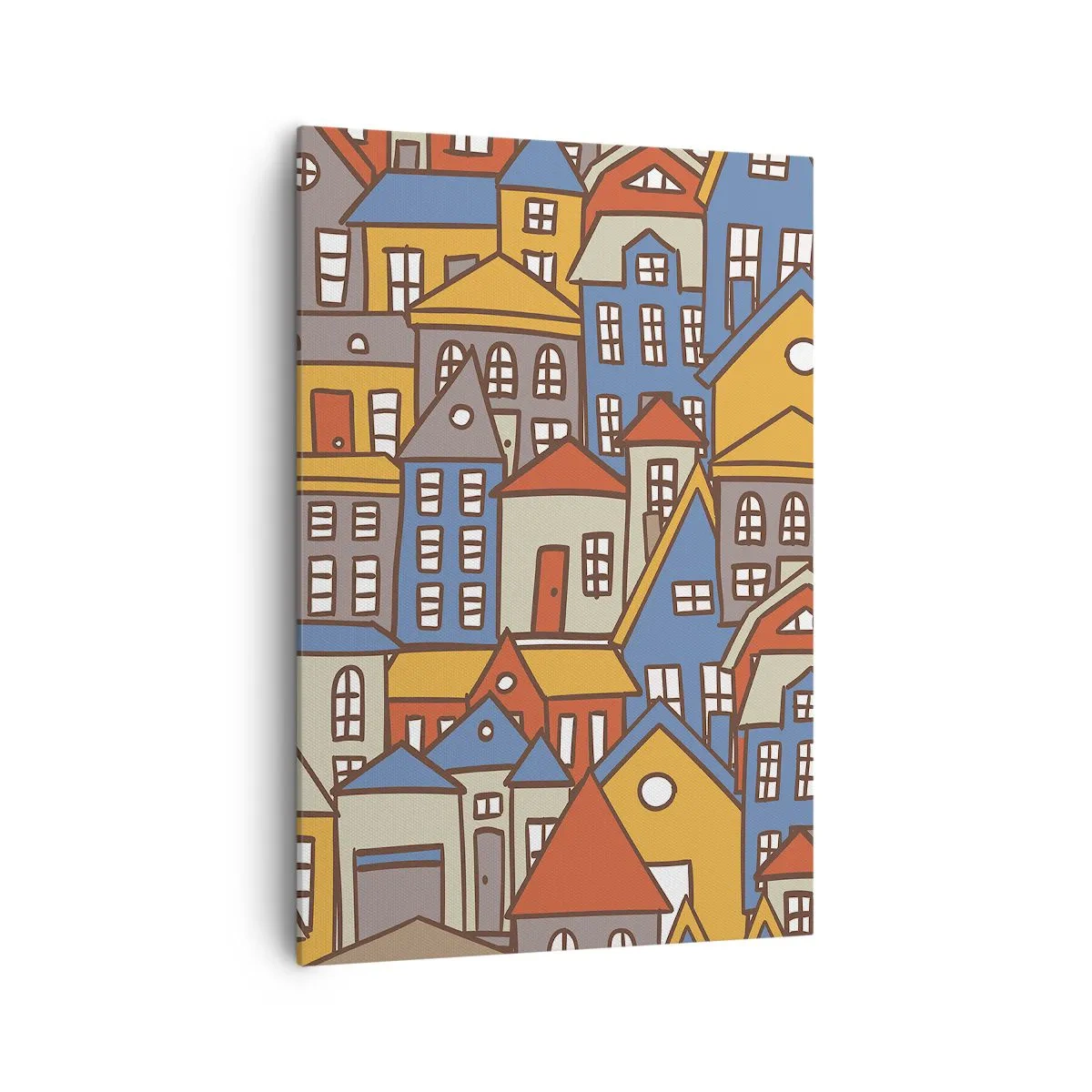 Quadro su tela - Stampe su Tela - Case colorate in stile grafico su sfondo chiaro - 70x100cm - Una casa dietro l'altra - Decorazione murale moderna per soggiorno e camera da letto ARTTOR