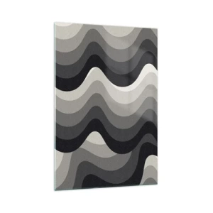 Quadro su vetro - Motivi ondulati in bianco e nero in tonalità di grigio - 70x100cm - Un'onda dopo l'altra - Decorazione murale moderna per soggiorno e camera da letto ARTTOR