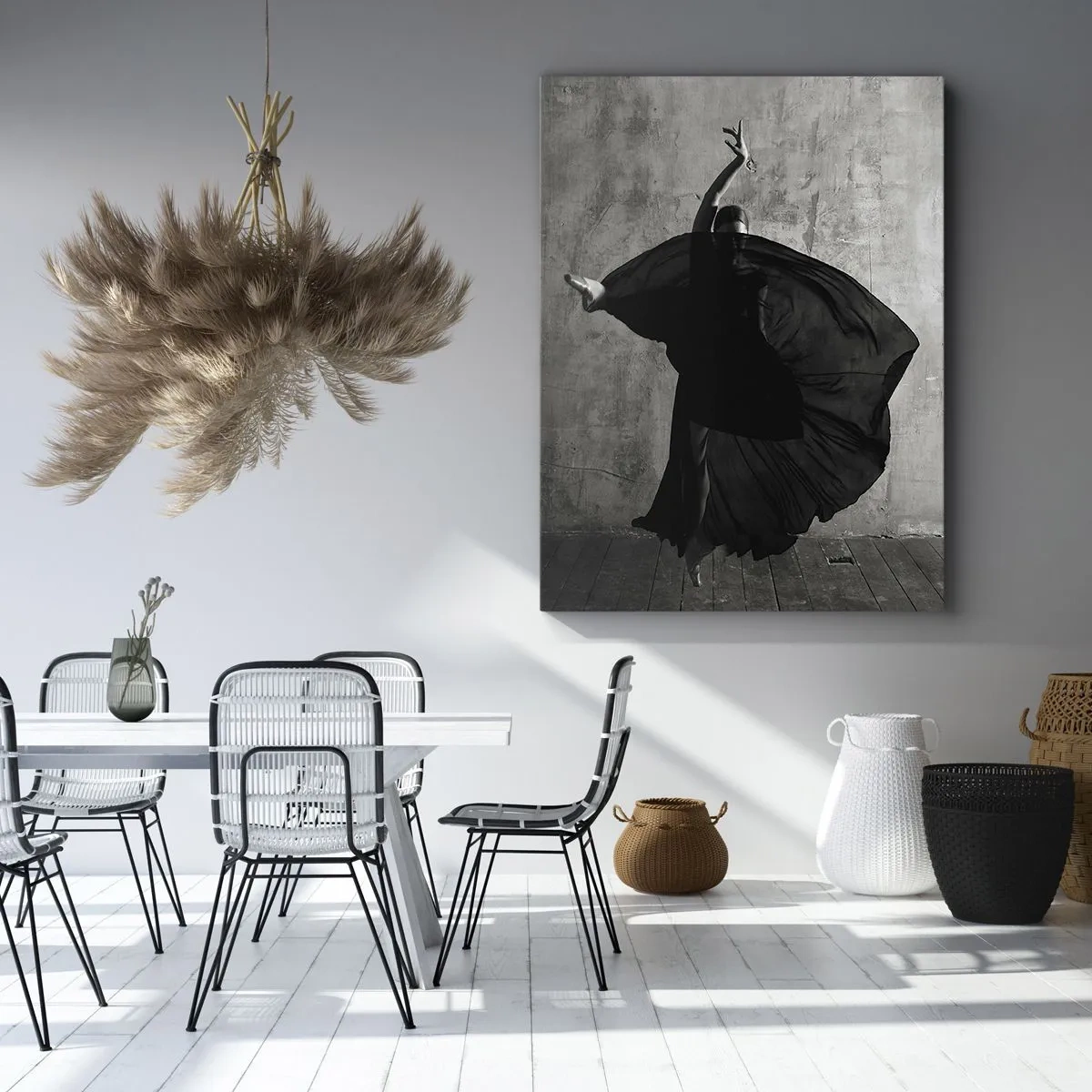 Quadro su tela - Stampe su Tela - Silhouette in bianco e nero di una ballerina in movimento su uno sfondo di muro - 80x120cm - Fasce piene di passione - Decorazione murale moderna per soggiorno e camera da letto ARTTOR