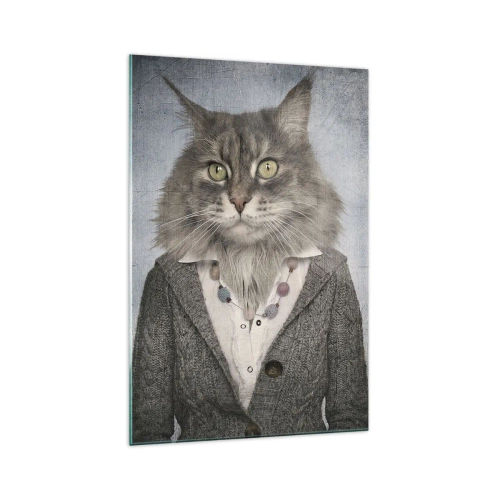 Quadro su vetro - Un trittico con figure di animali in abiti eleganti su uno sfondo stilizzato - 70x100cm - Le pellicce sono nuovamente di moda - Decorazione murale moderna per soggiorno e camera da letto ARTTOR