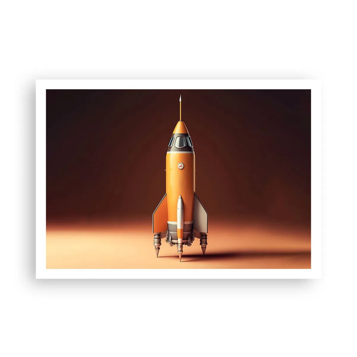 Poster - Un razzo in stile retrò su uno sfondo di toni marroni - 100x70cm - Si inizia dai sogni - Decorazione murale moderna per soggiorno e camera da letto ARTTOR