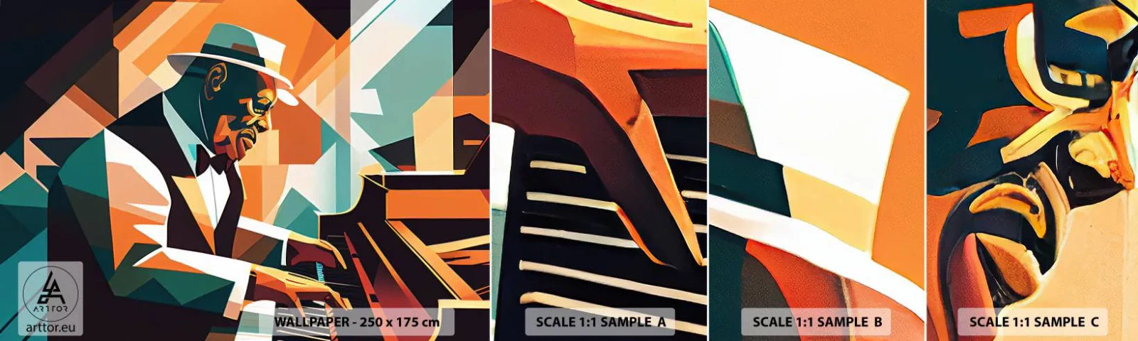 Campione di Fotomurale Adesivo Deluxe Sticker - Tutto il jazz - Pianoforte, Pianoforte, Cubismo - 100x30 cm